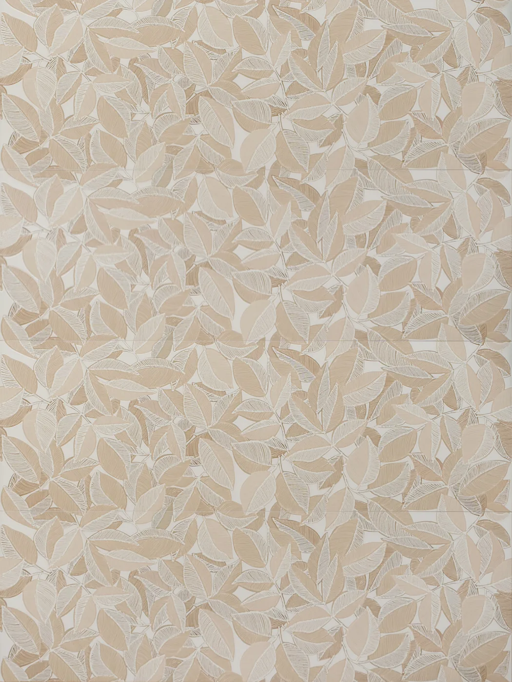 Marazzi Bliss Decoro Leafy Caldo: sandbeige Dekorfliese mit hellem Blattmuster über die ganze Fläche, glänzend