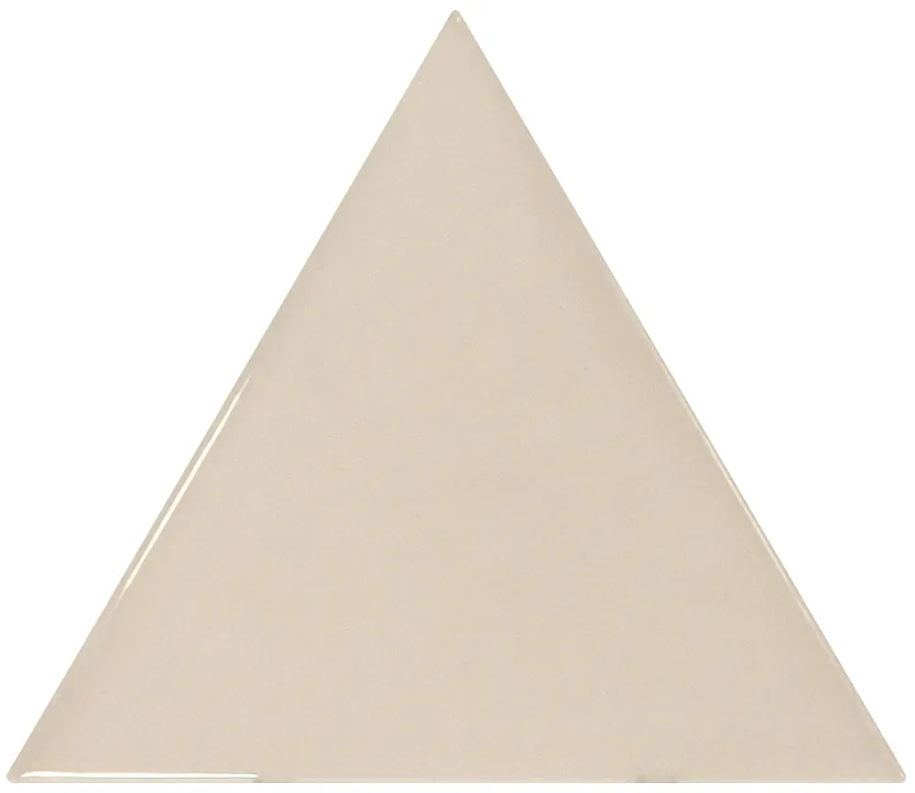 Dreieckige Wandfliese in Greige, glänzend glasiert, Format 10,8x12,4 cm, mit gleichmäßig deckender, blickdichter Oberfläche.
