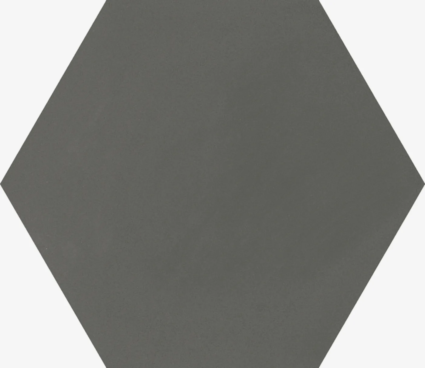 Graugrüne Sechseckfliese 18,2x21 cm in Betonoptik, einfarbig mit feiner wolkiger Schattierung, matte Oberfläche.