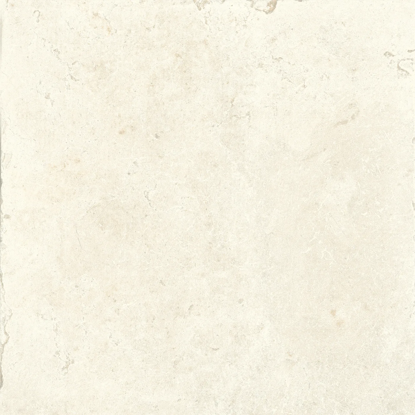 Cremeweiße Steinoptik-Fliese mit ruhiger Fläche und zarten hellen Wolken, 60×60 cm, in rutschhemmender Strukturoberfläche