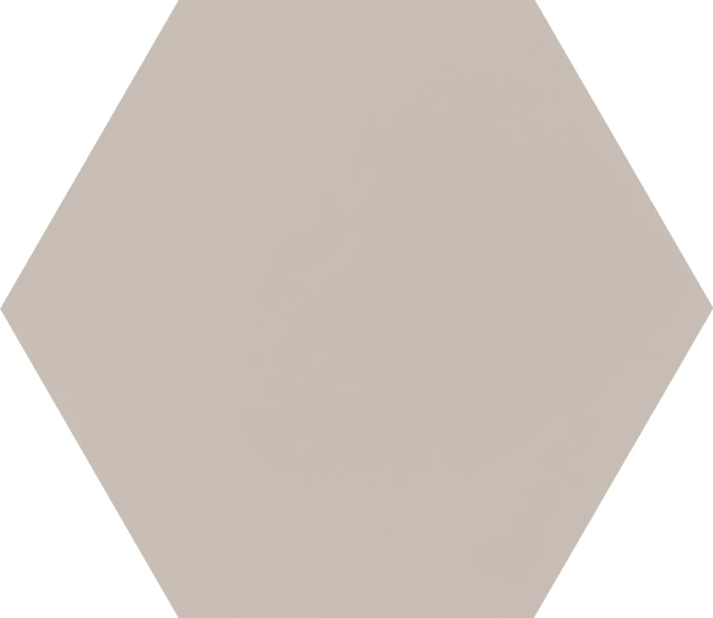Beigegraue Sechseckfliese 18,2x21 cm in Betonoptik, einfarbig mit feiner wolkiger Schattierung, matte Oberfläche.