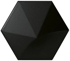 Equipe Magical 3 Oberland Black, 12,4x10,7 cm: matte 3D-Wandfliese in schwarz mit Pyramidenrelief.