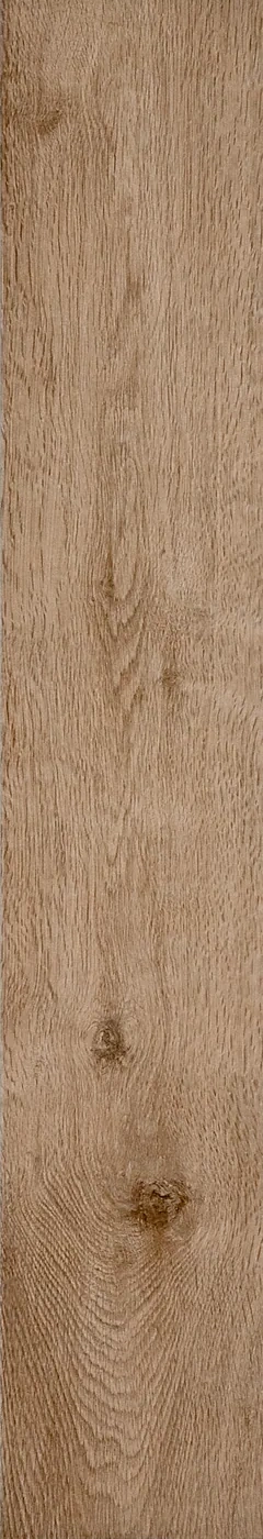 Einzelne Holzoptik-Fliese 15x90 cm in mittlerem Eichenbraun mit Astloch und rutschhemmender Struktur