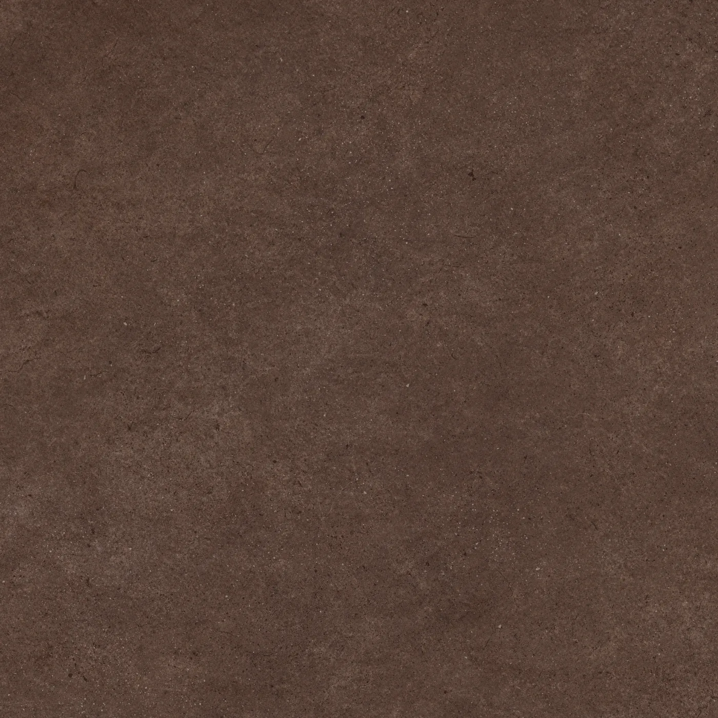 Dunkelbraune Betonoptik-Fliese 60x60 cm mit feiner, wolkiger Schattierung und leichter Körnung, matt.