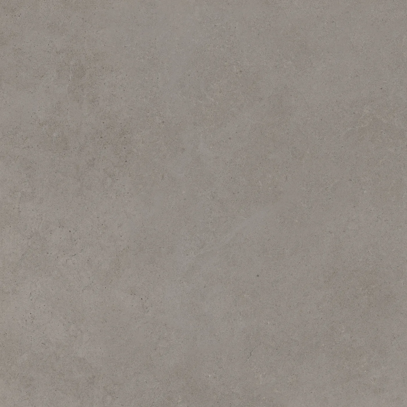 Graue Steinoptik-Fliese 60x60 cm mit dezenter Wolkung, leicht warmem Grundton und vereinzelten dunklen Poren, matt.