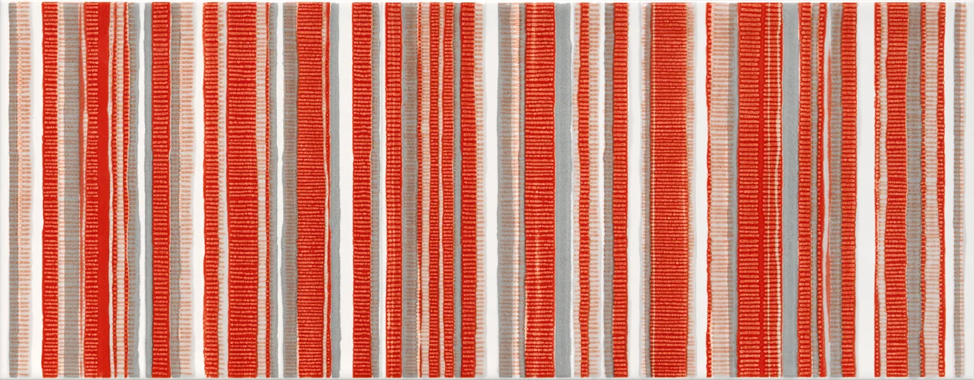 Marazzi Cloud Decoro Lines Ruby 20x50 cm, glänzendes Wanddekor mit Längsstreifen in Rot, Grau und Weiß