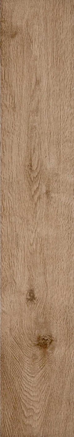 Einzelne Holzoptik-Fliese 15x90 cm in mittlerem Eichenbraun mit Astloch und matter Oberfläche