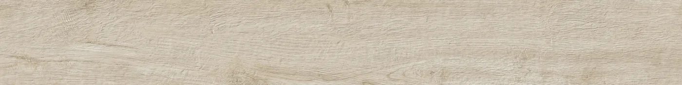 Sehr helle, cremefarbene Diele in Holzoptik 15×120 cm, matt, mit zarter Längsmaserung und feinen Ästen.