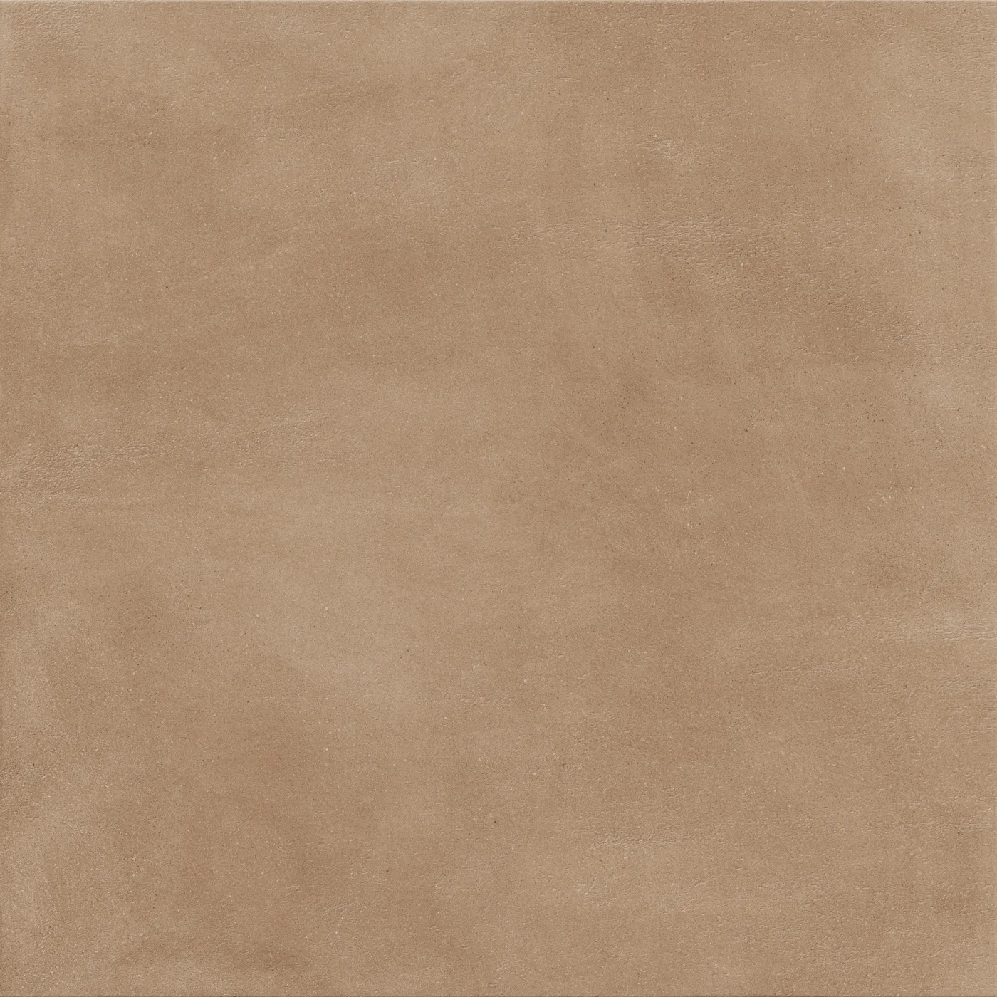 Warm braune Betonoptik-Fliese 120x120 cm mit wolkiger, wie gespachtelt wirkender Schattierung auf der Fläche, matt.