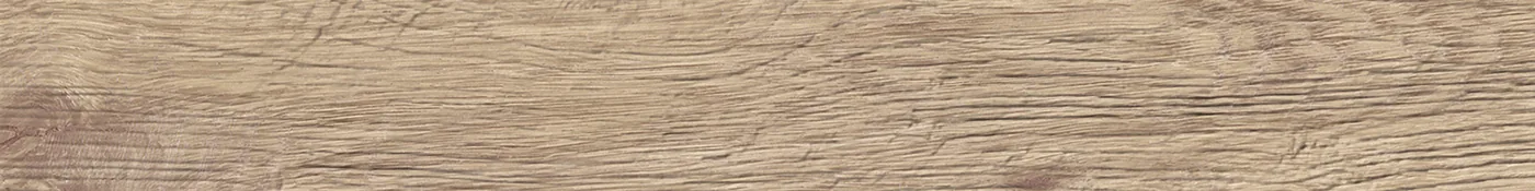 Graubeige Diele in Holzoptik 15×120 cm, matt, mit feiner Längsmaserung, Ästen und rissigen Strukturen.