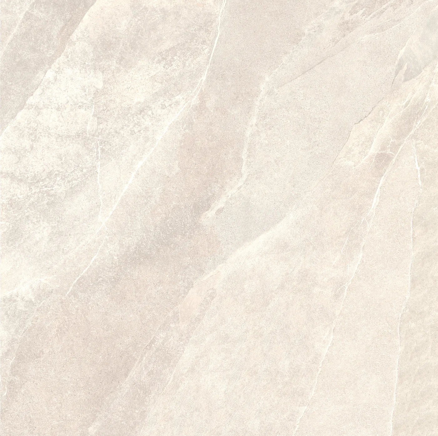 Cremeweiße Fliese 120×120 cm in Schieferoptik mit beigen Schlieren und mattem Finish