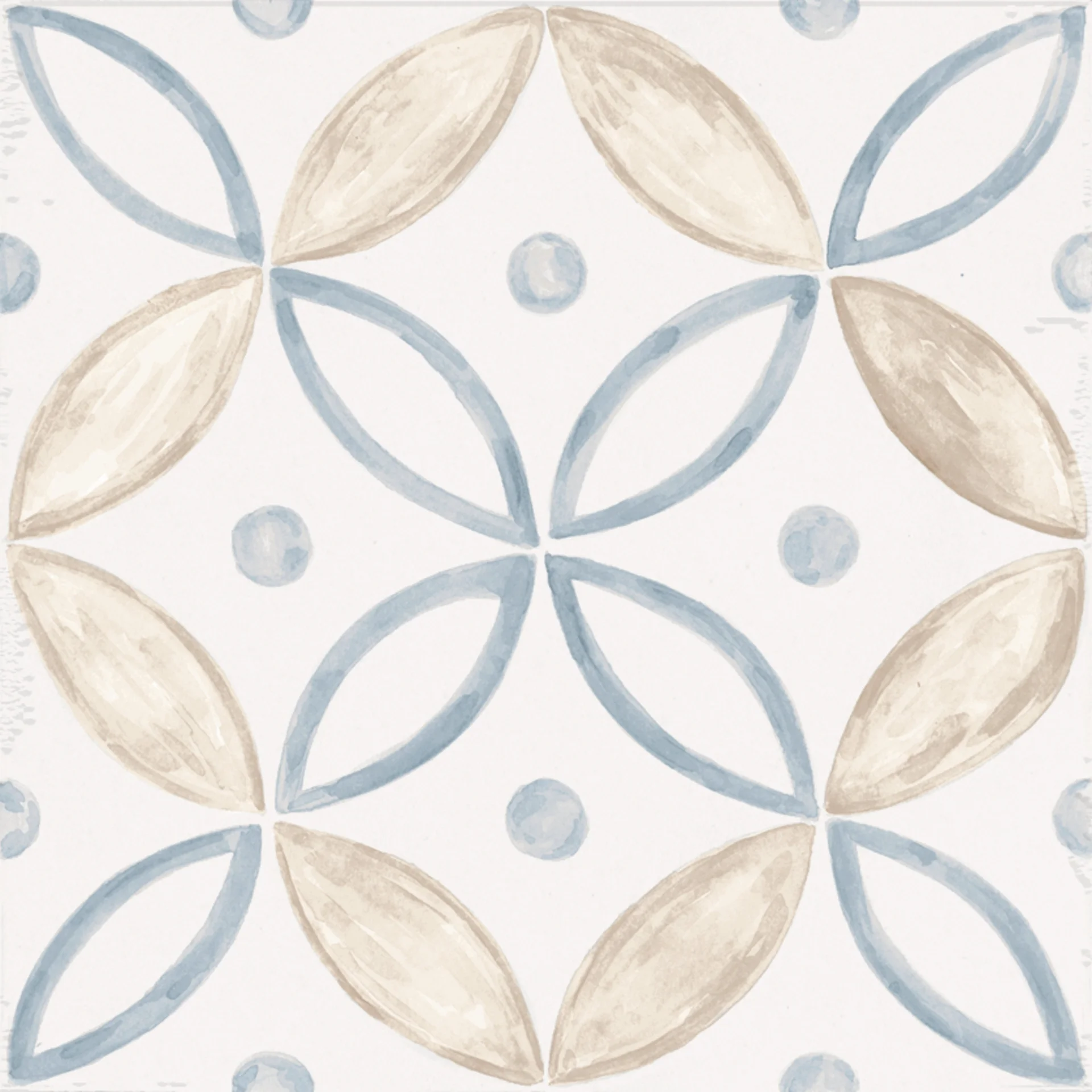 Quadrat-Fliese 20x20 cm in cremig-weißem Bianco-Ton mit grafischem Linien-Pattern (Segni A), matt veredelt.