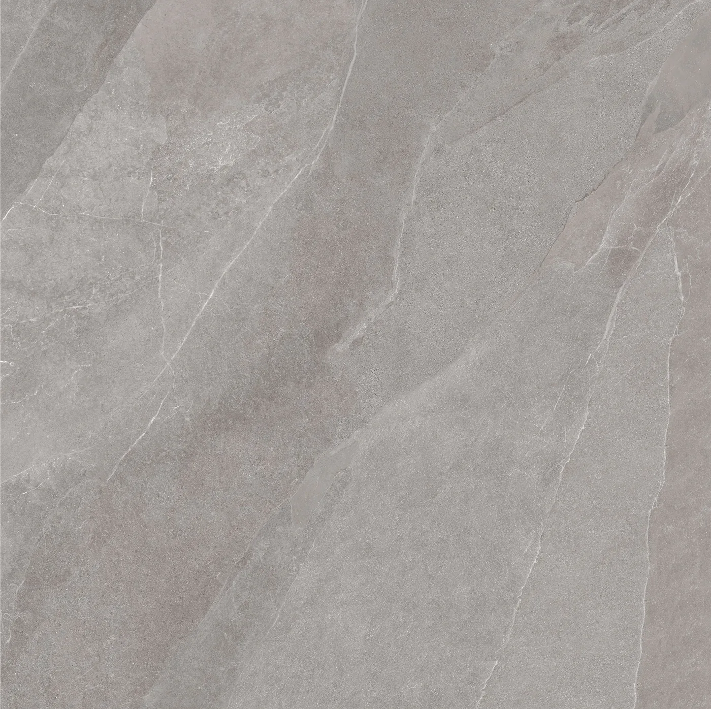 African Slate Greige: Feinsteinzeugfliese 120×120 cm in mittlerem Grau mit leicht warmem Unterton, matte Schieferoberfläche