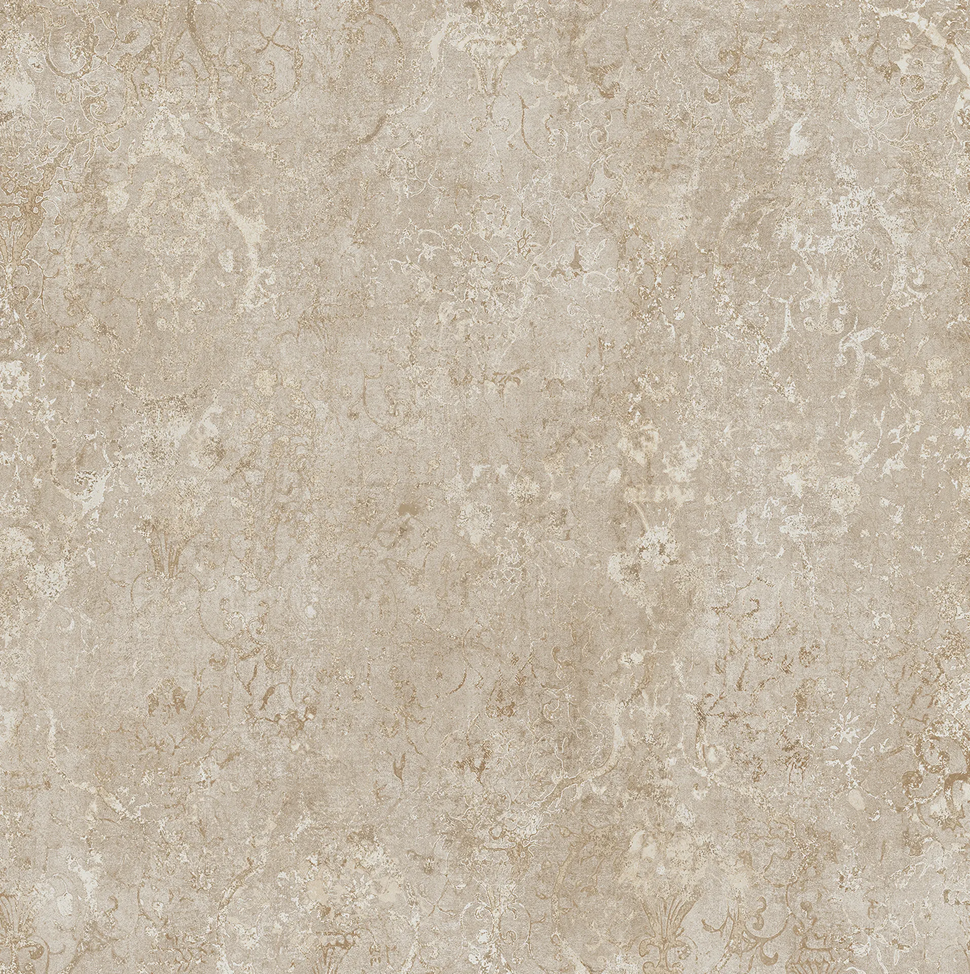 Beige Steinoptik-Fliese 120×120 cm, matt, mit hellem Ornamentmuster und feiner Kalksteinstruktur.