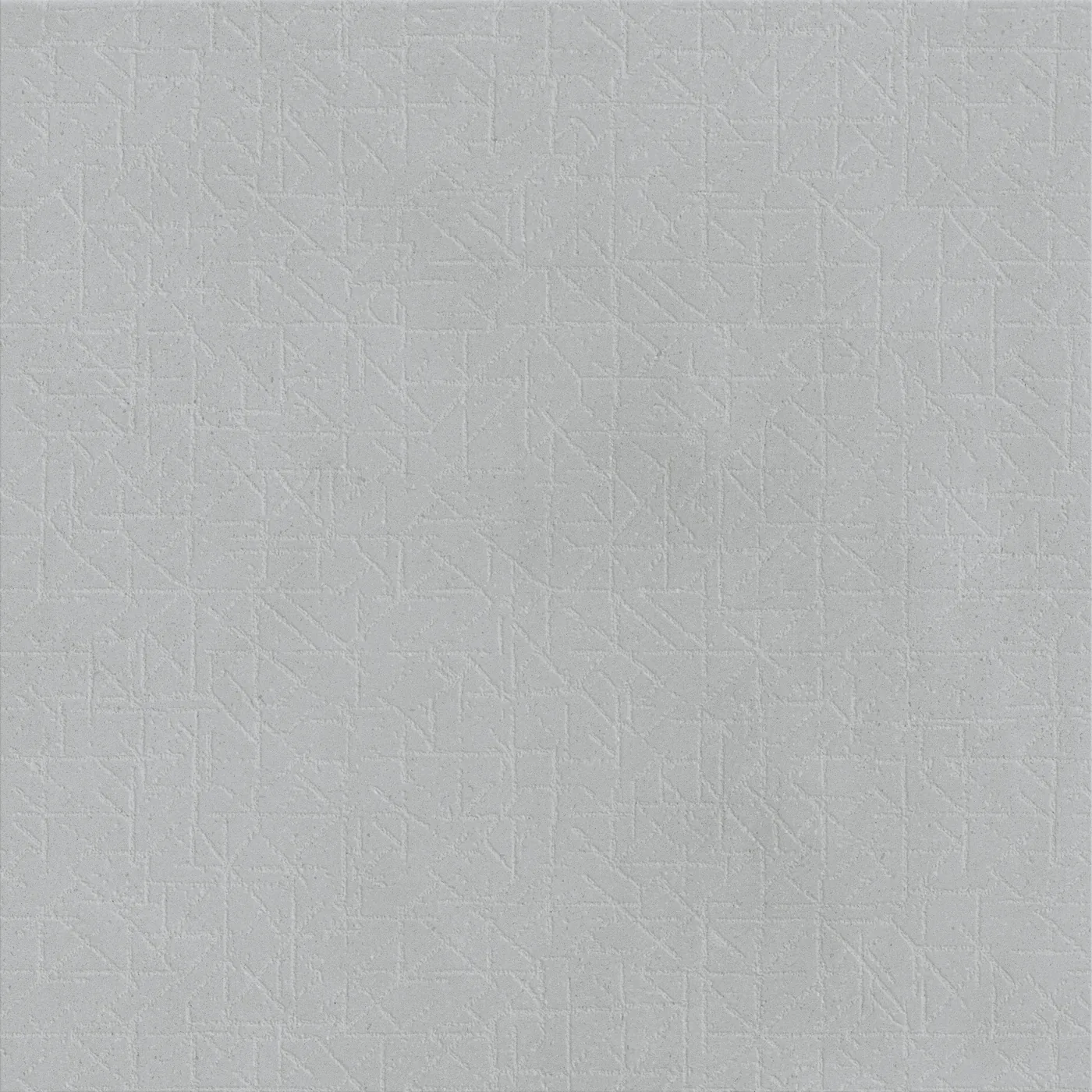 Mittelgraue Betonoptik-Fliese 75x75 cm mit feinem geometrischem Linienmuster aus Dreiecken auf der Fläche, matt.