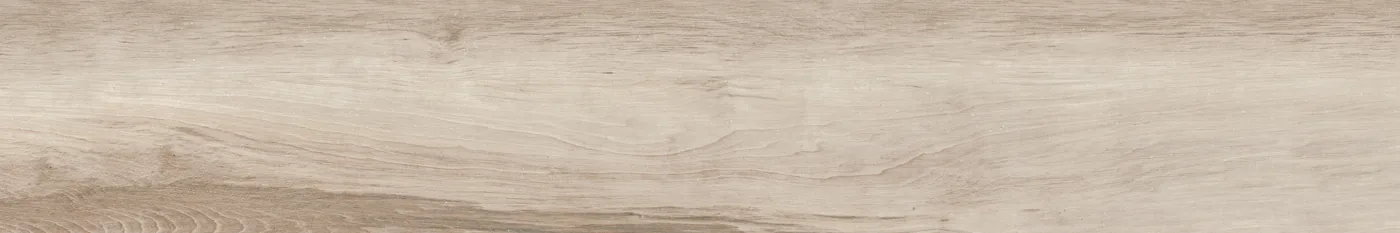 Diele 20x120 cm quer in heller, cremefarbener Teakoptik Teak Africa mit dunklen Astlöchern, matt, weißer Hintergrund.