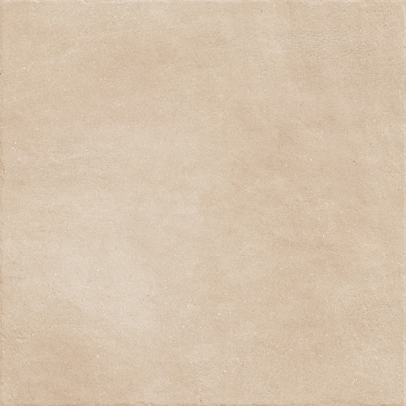 Hellbeige Terrassenplatte 80x80 cm in Betonoptik, 20 mm stark, mit wolkigen Schattierungen und feinen hellen Einsprengseln.