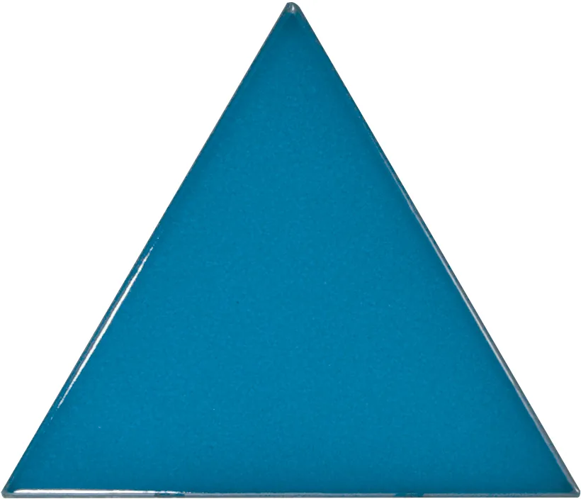 Dreieckige Wandfliese in Petrolblau, glänzend glasiert, Format 10,8x12,4 cm, mit gleichmäßig deckender Oberfläche.