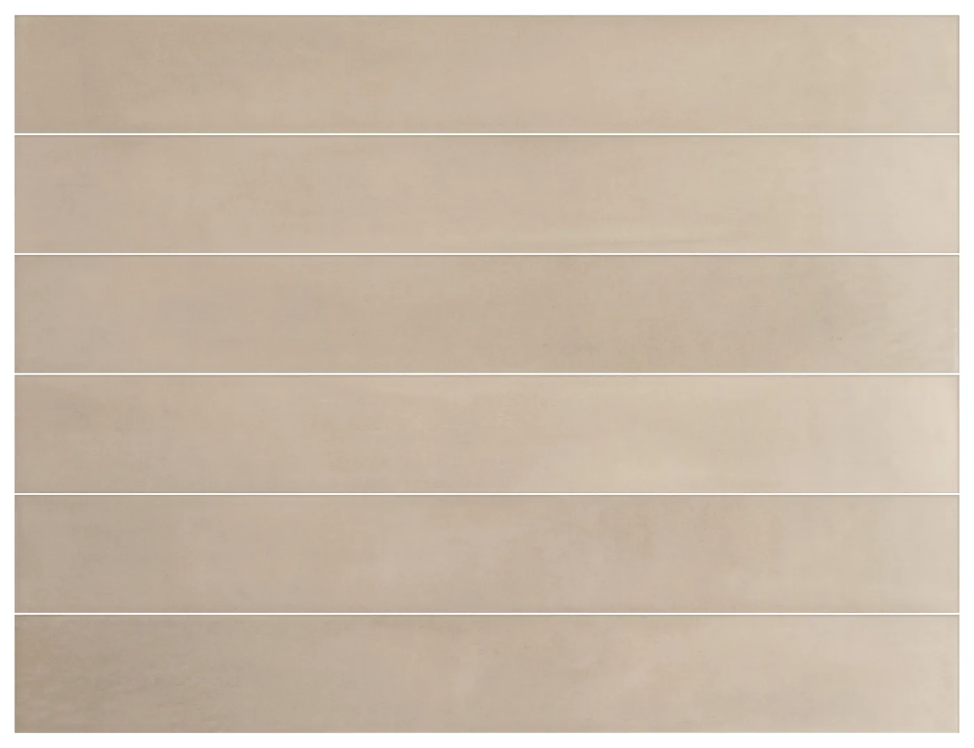 Equipe Corsica Horizon 5x40 cm: warmes Taupe-Greige Steinoptik-Riemchen matt, frontal gestapelt verlegt.