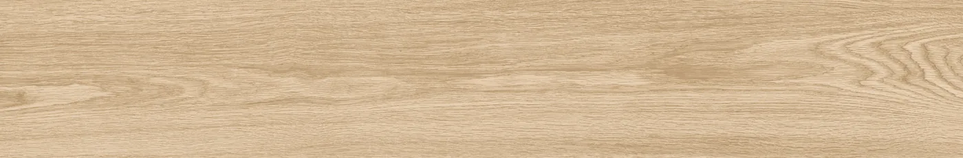 Holzoptik-Diele 14,5x90 cm in hellem warmem Beige mit weicher Maserung und Flammenzeichnung am rechten Rand.