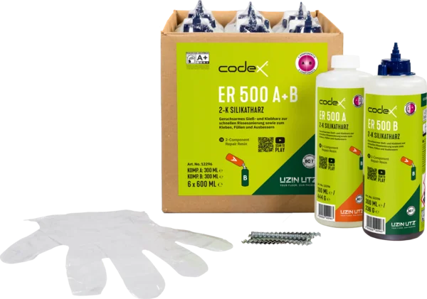 Codex ER 500 Estrichriss-Set 2-K Silikatharz - 600 ml inkl. 20 Wellenverbinder