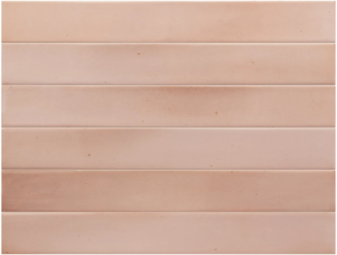 Zartrosa Wandfliese im 5×40-cm-Riemchenformat, matt glasiert mit weichen Nuancen und leicht changierender Oberfläche.