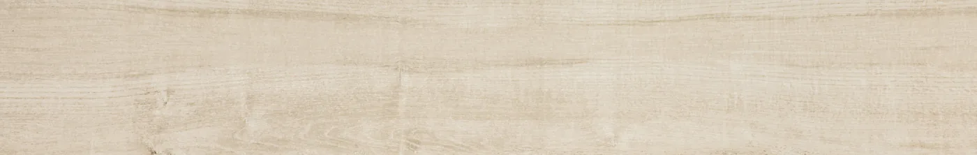 Sehr helle, cremefarbene Diele in Holzoptik 20×120 cm, matt, mit zarter Längsmaserung und feinen Ästen.