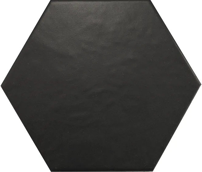 Equipe Hexatile Negro: sechseckige Boden- und Wandfliese in mattem Schwarz, Feinsteinzeug, Format 17,5x20 cm.