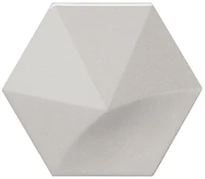 Equipe Magical 3 Oberland Light Grey, 12,4x10,7 cm: glänzende 3D-Wandfliese in hellgrau mit Pyramidenrelief.