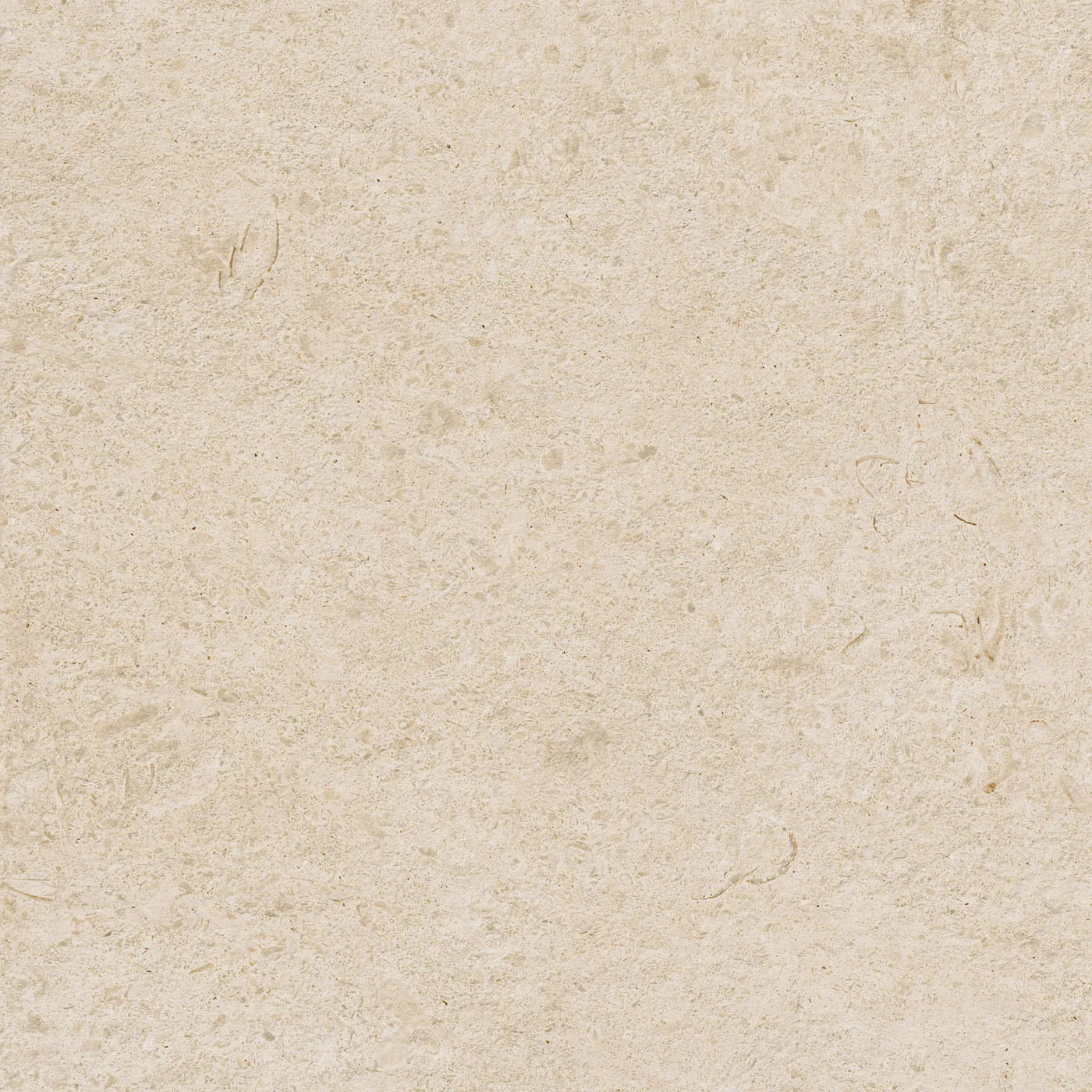 Sandbeige Fliese 60×60 cm in Kalksteinoptik mit feinen helleren Einschlüssen und dezent gewolkter Oberfläche.
