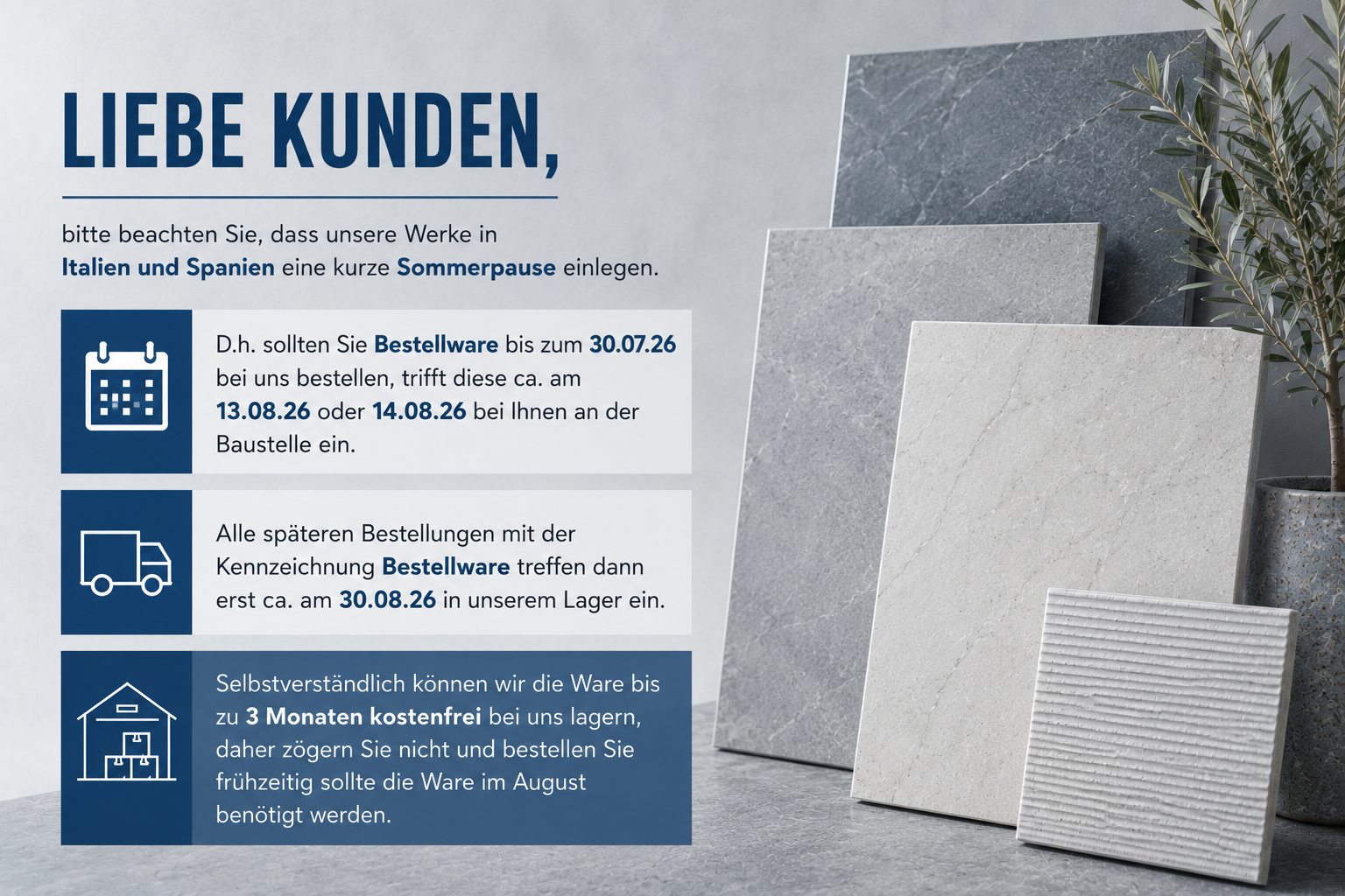 Hinweis: Sommerpause / Werksferien