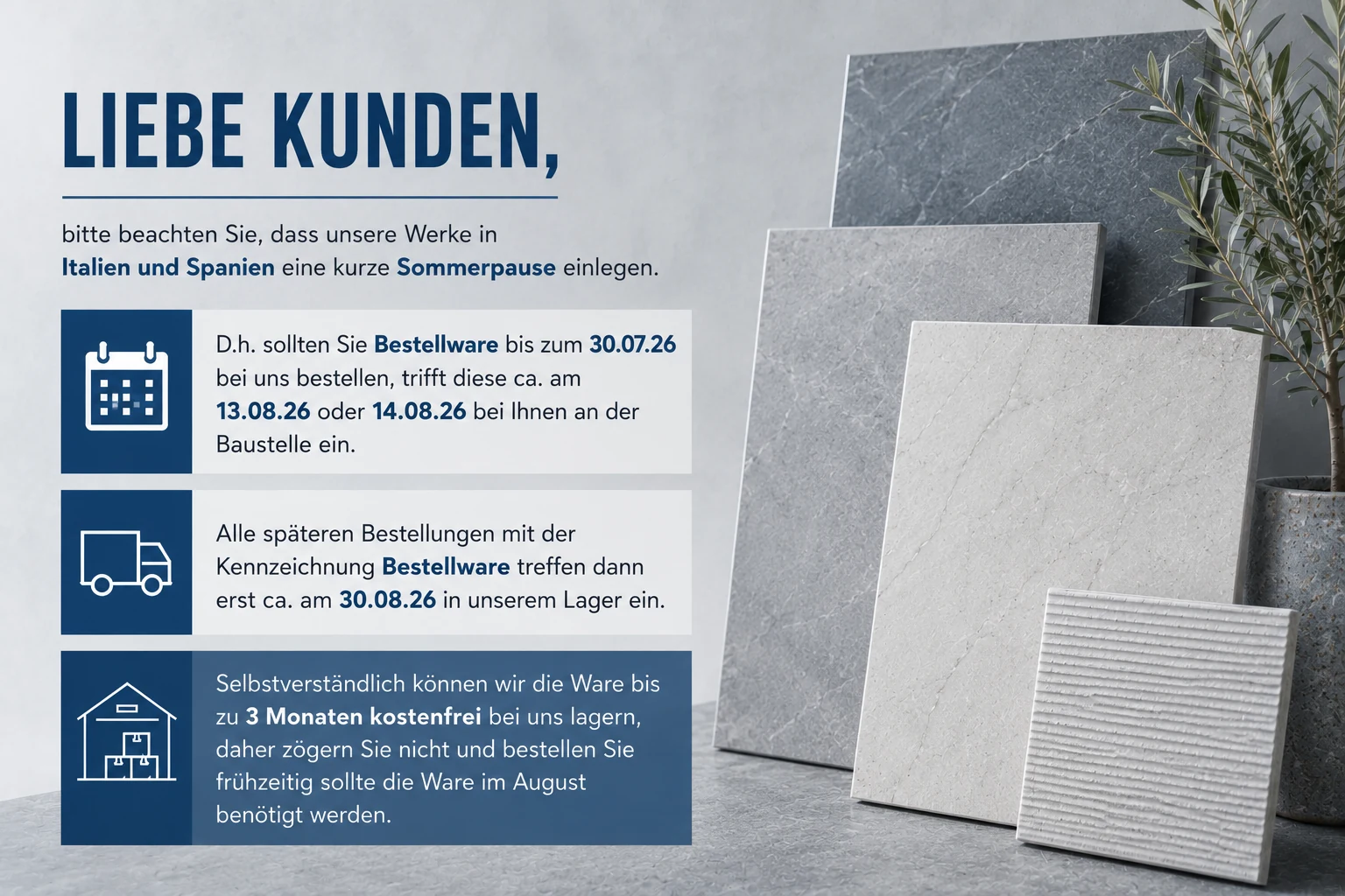Hinweis: Sommerpause / Werksferien