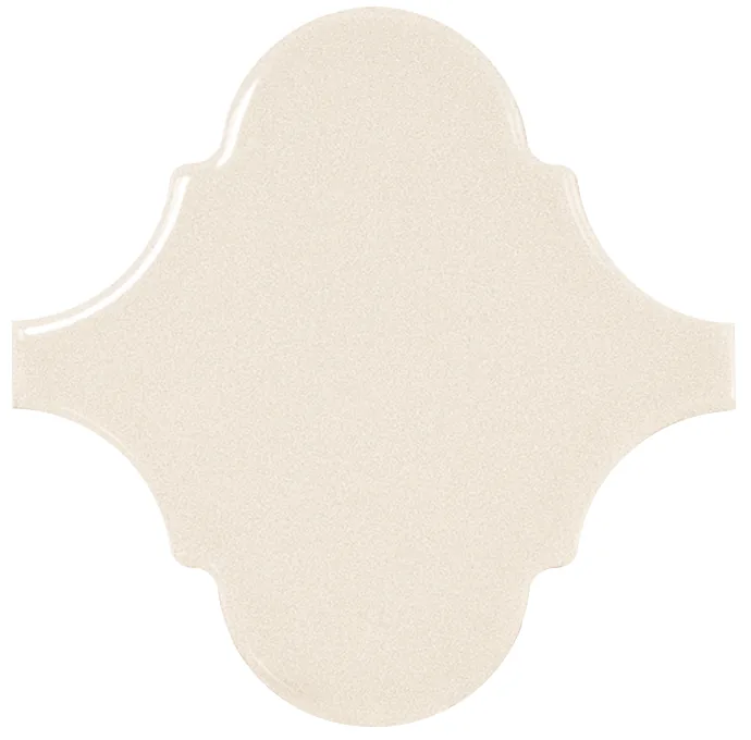 Arabesken-Wandfliese in Creme, glänzend glasiert, Format 12x12 cm, mit gleichmäßig deckender, blickdichter Oberfläche.