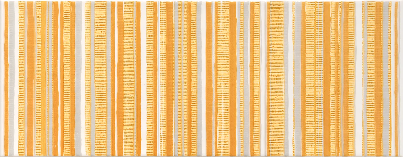 Marazzi Cloud Decoro Lines Curry 20x50 cm, glänzendes Wanddekor mit Längsstreifen in Gelb, Orange und Grau