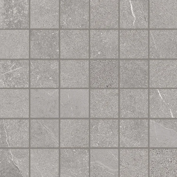 Mittelgraue Mosaikmatte 30×30 cm aus kleinen quadratischen Steinchen in Schieferoptik, matt, mit schmalen Fugen