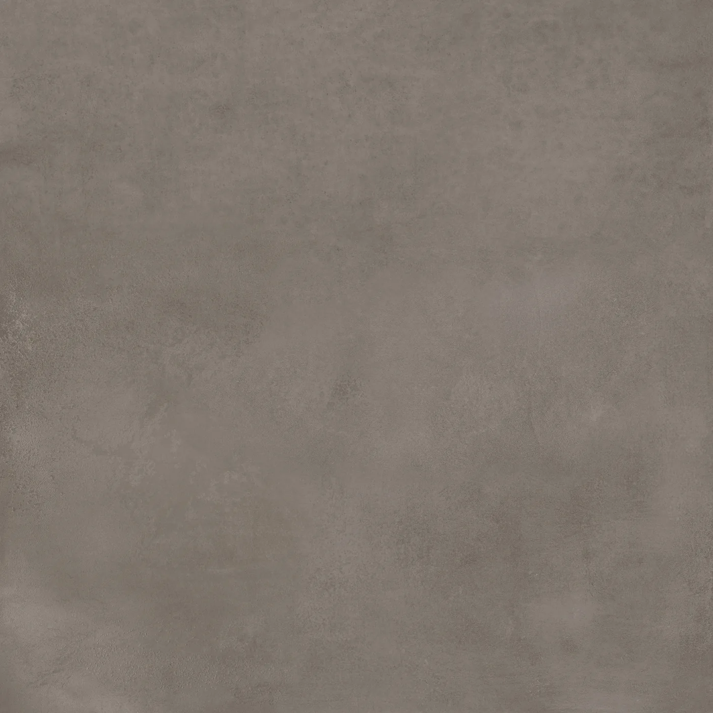 Matte Fliese in Betonoptik, 120×120 cm, in warmem Taupegrau mit wolkiger Zementstruktur, frontal als ganze Platte.