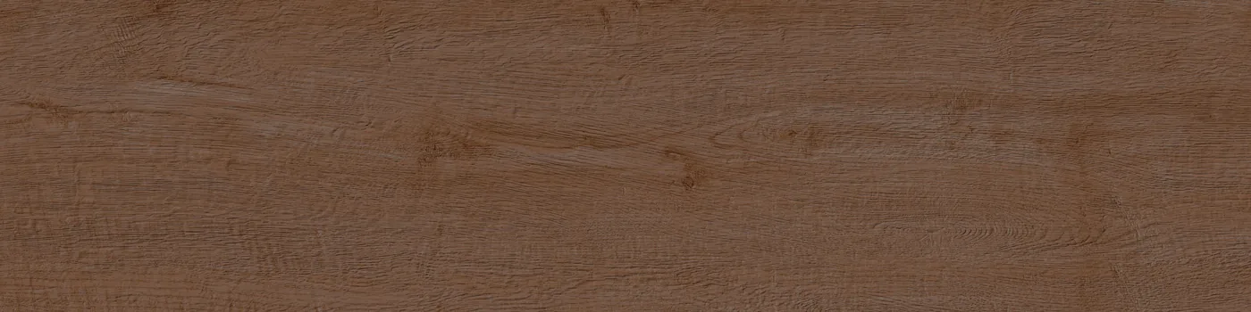 Rotbraune Diele in Holzoptik 30×120 cm, matt, mit kräftiger Längsmaserung und dunklen Farbnuancen.