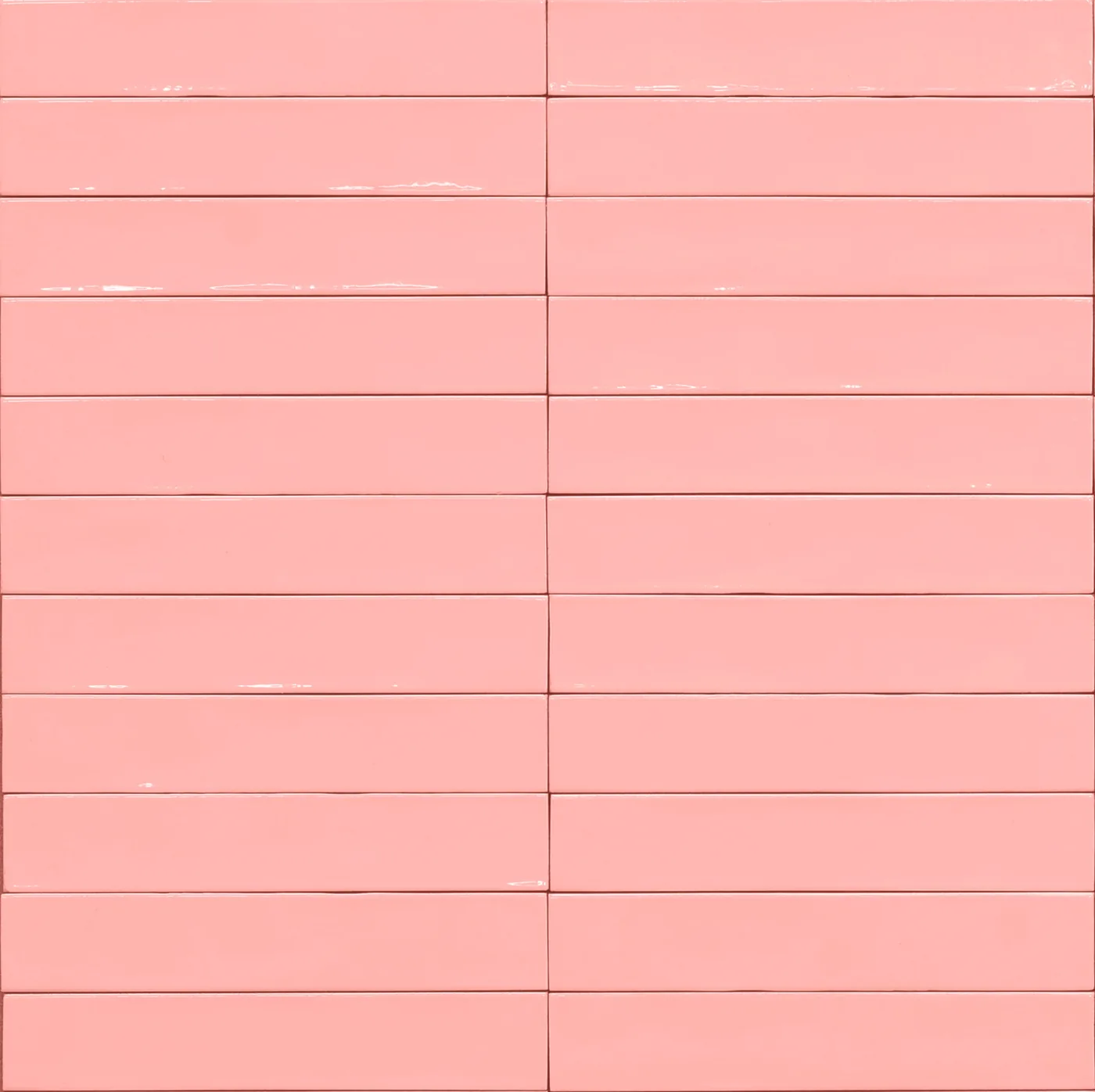 Glänzende Wandfliese 5,3x30 cm in zartem Rosa, schmale Riemchen mit leicht welliger Glasur und unregelmäßigen Kanten