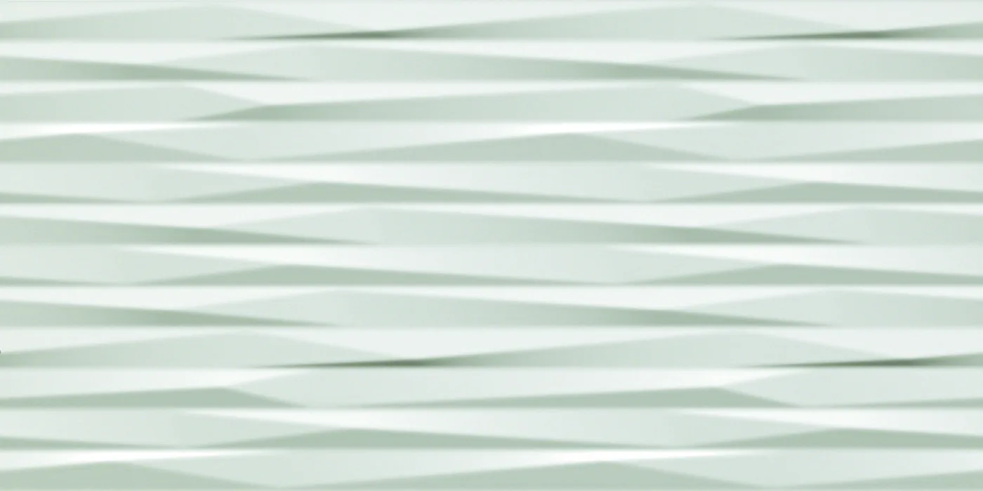 Weiße Wandfliese 40×80 cm mit mattem 3D-Relief aus schräg gestellten, kantigen Klingen-Facetten.