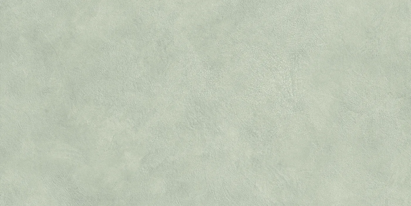 Salbeigrüne Betonoptik-Fliese 60×120 cm, mattes Finish mit wolkiger Lasur und feiner Struktur.
