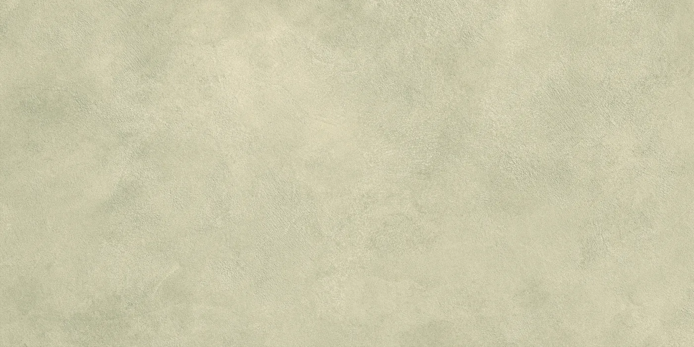 Grünstichig beige Betonoptik-Fliese 60×120 cm, matt, mit wolkiger Lasur über die gesamte Fläche.