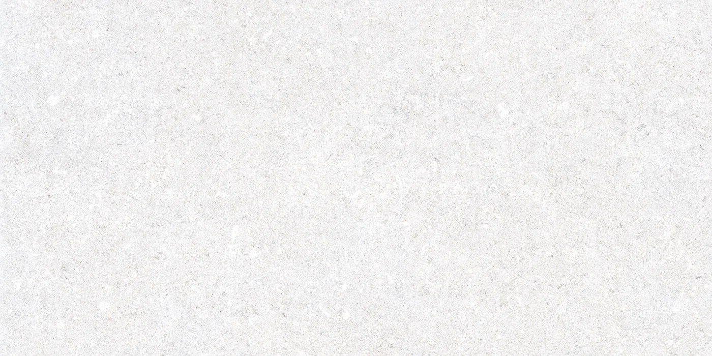 Weißgraue Steinoptik-Fliese 30x60 cm in mattem Finish, feine Körnung mit hellen Einsprengseln über die gesamte Fläche.
