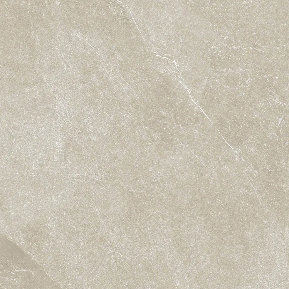 Cremeweiße Fliese 80×80 cm in Schieferoptik mit beigen Schlieren und mattem Finish
