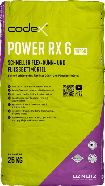 Codex Power RX 6 Turbo Schneller Flex-, Dünn- und Fließbettmörtel - 25 KG