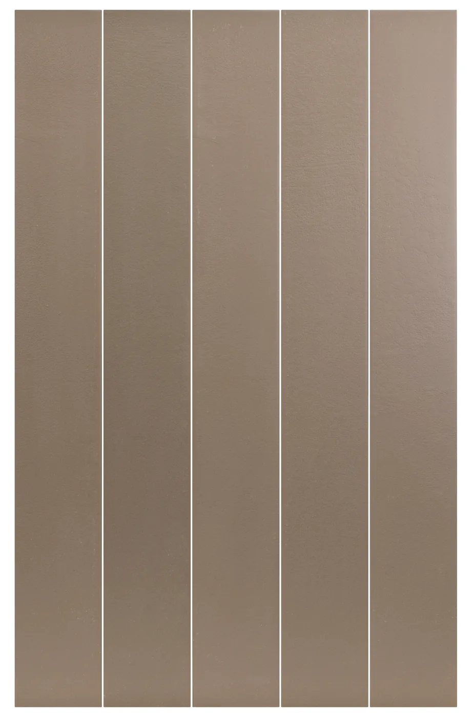 Graubraune Taupe-Steinoptik-Fliese im Langformat 7,5x60 cm, matt, mit feiner gleichmäßiger Oberflächenstruktur.