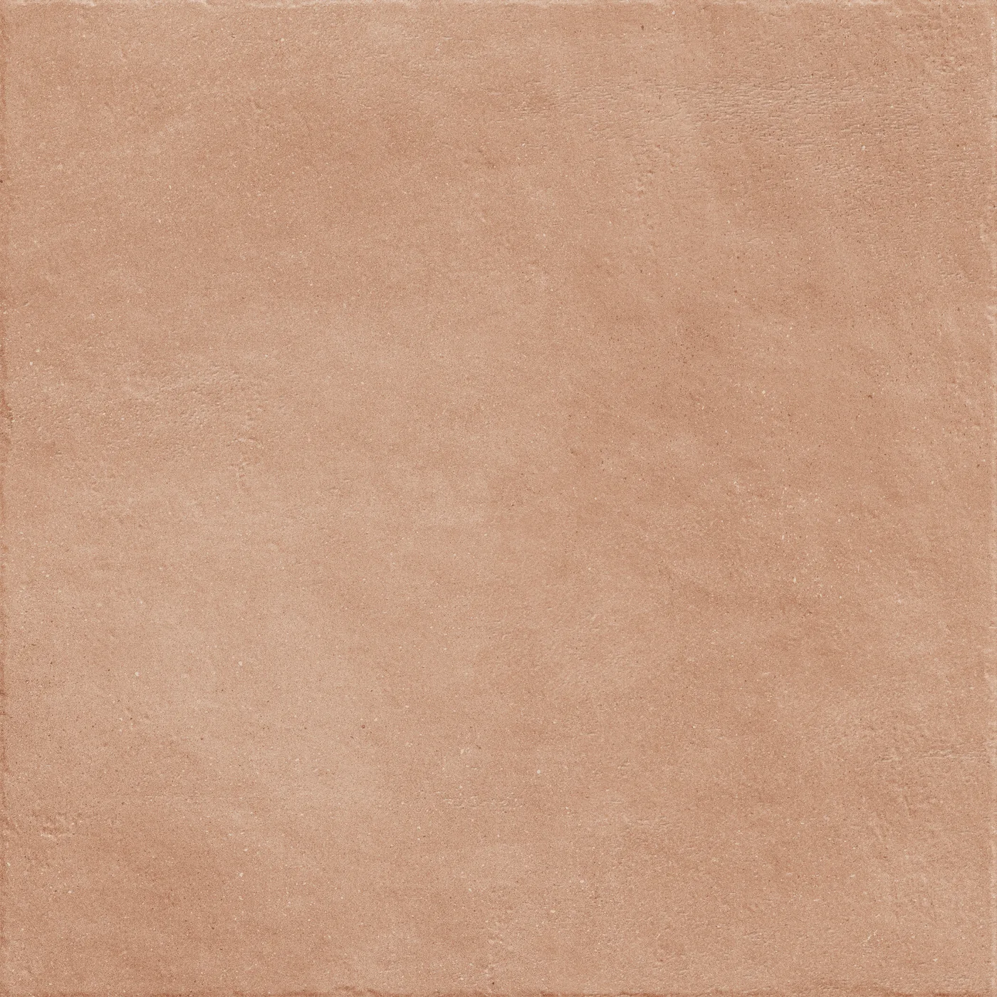 Terrakottafarbene Terrassenplatte 80x80 cm in Betonoptik, 20 mm stark, mit rötlichen Wolkungen und feiner Körnung.