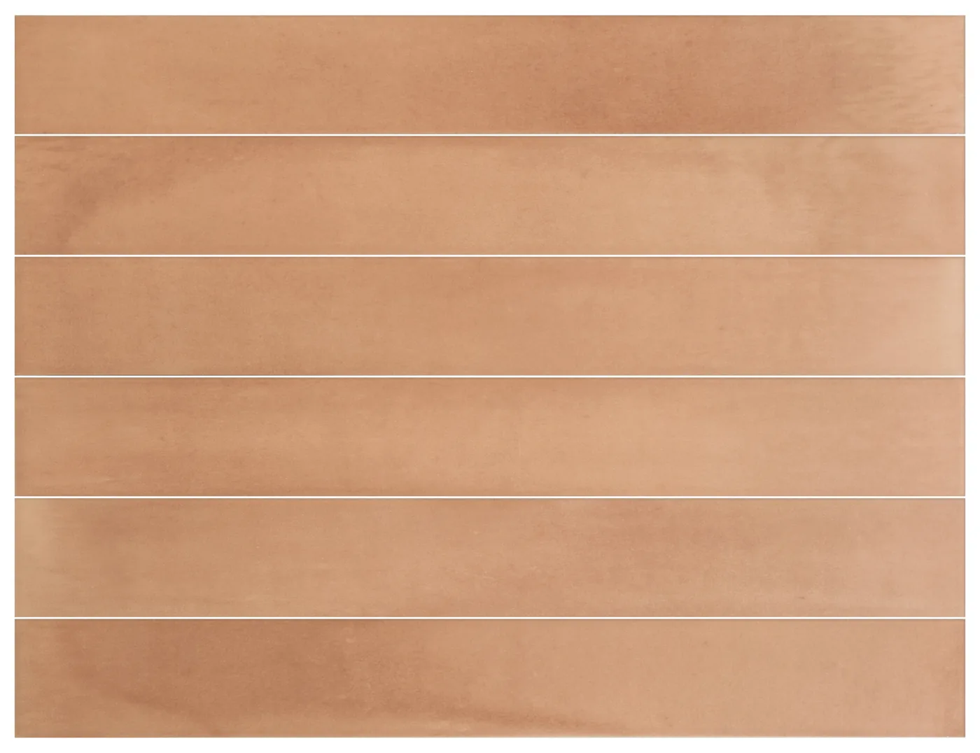 Equipe Corsica Sundown Clay 5x40 cm: terracottafarbene Steinoptik-Riemchen matt, frontal gestapelt.
