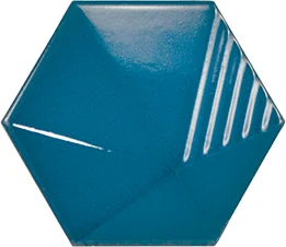 Equipe Magical 3 Umbrella Electric Blue, 12,4x10,7 cm: glänzende 3D-Wandfliese in petrolblau mit Fächerrelief.