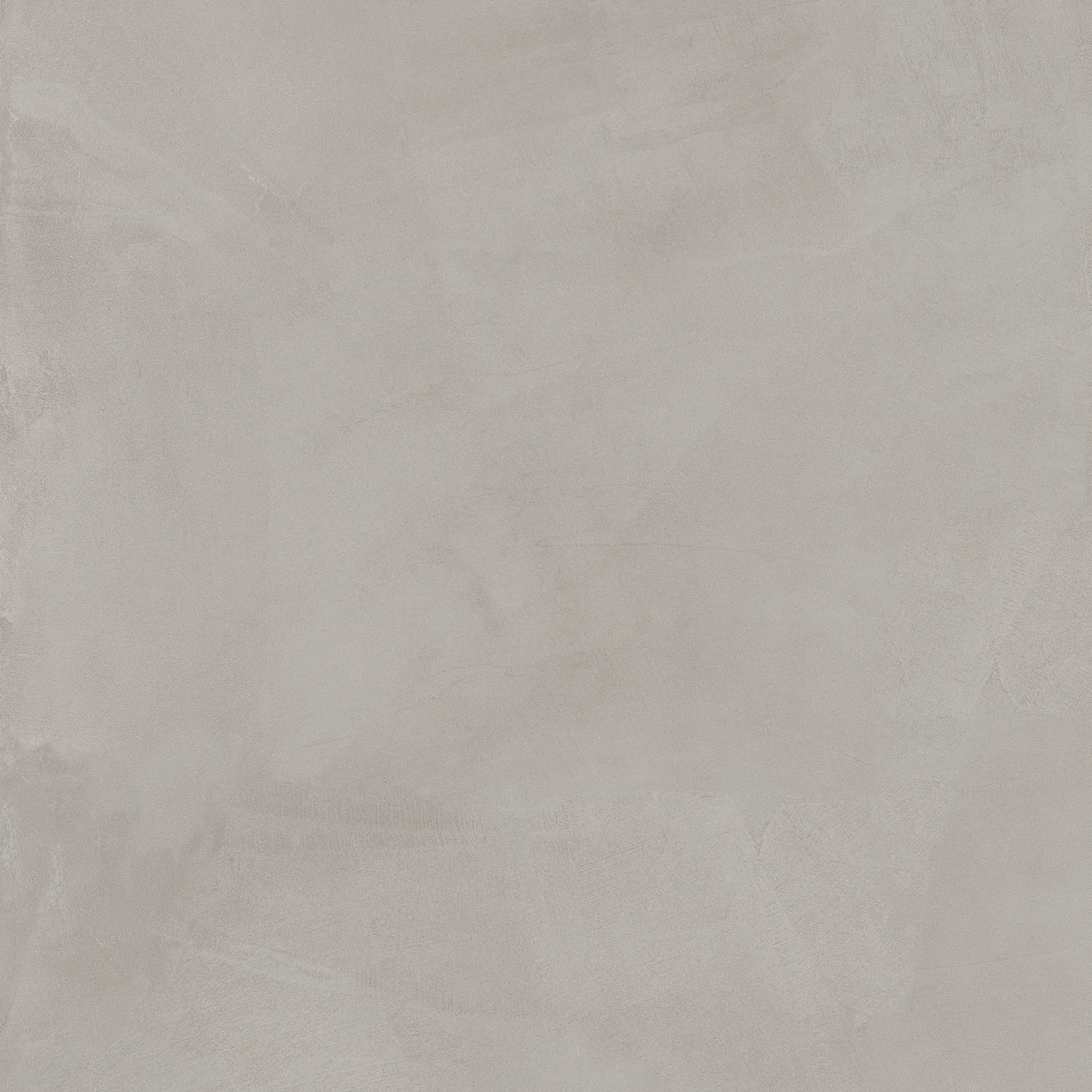 Hellgraue Fliese 75×75 cm in Spachteloptik, matte Oberfläche mit wolkigen Spachtelspuren und feinen Kratzlinien.