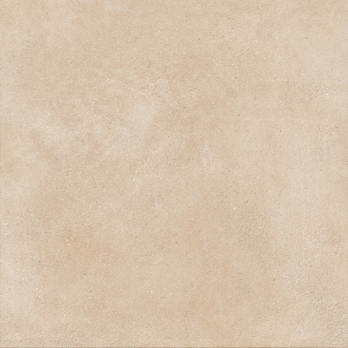 Warm beige Betonoptik-Fliese 75x75 cm mit wolkiger, wie gespachtelt wirkender Schattierung auf der Fläche, matt.